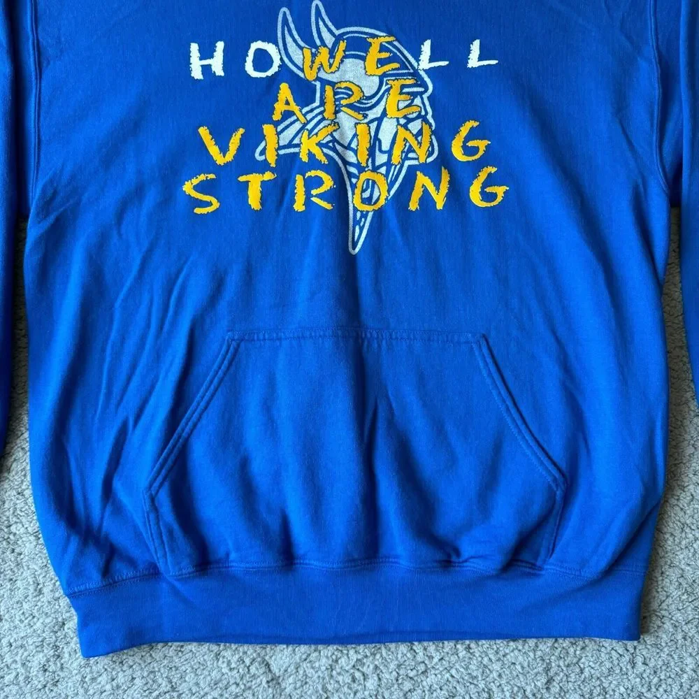 NEW Gildan Sweater Mens Large Blue‎ Hoodie Sweatshirt Howell Are Viking Strong - Picture 3 of 10